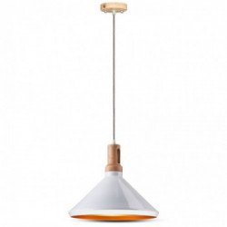 Modern Pendant Light Wooden Top Iron White Color Diametro 250