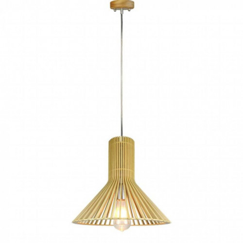 Wooden Pendant Light With Chrome Decorative Cap...