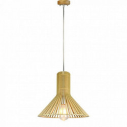 Wooden Pendant Light With Chrome Decorative Cap + Canopy + Lampshade Cone D350*H310MM