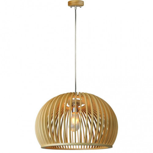 Wooden Pendant Light With Chrome Decorative Cap...