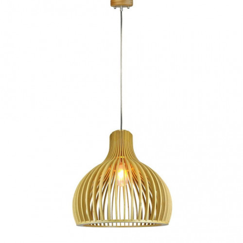 Wooden Pendant Light With Chrome Decorative Cap...