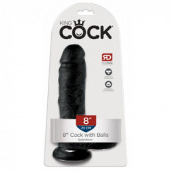 King Cock 8 With Balls Black - Dildo Realistico con Testicoli e Ventosa, Nero, Lunghezza Totale 21 cm, Ø 5,1 cm