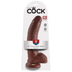 King Cock 9 With Balls Brown - Dildo Realistico con Testicoli e Ventosa, Curvo, Marrone, 22,9 cm, Ø 5,1 cm