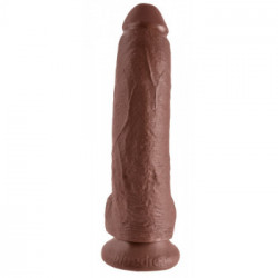 King Cock 9 With Balls Brown - Dildo Realistico con Testicoli e Ventosa, Curvo, Marrone, 22,9 cm, Ø 5,1 cm