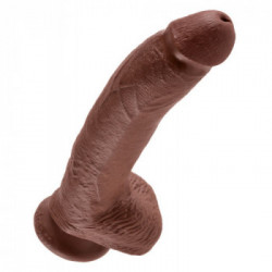King Cock 9 With Balls Brown - Dildo Realistico con Testicoli e Ventosa, Curvo, Marrone, 22,9 cm, Ø 5,1 cm
