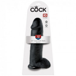 King Cock 12 With Balls Black - Dildo Realistico con Testicoli e Ventosa, Nero, 30,5 cm, Ø 7,6 cm