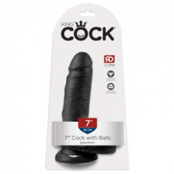 King Cock 7 With Balls - Dildo Realistico con Testicoli e Ventosa, Nero, 13,5 cm, Ø 4,6 cm