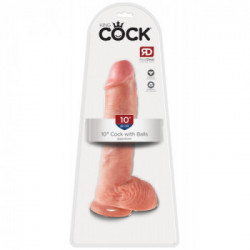 King Cock 10 Whit Balls - Dildo Realistico con Testicoli e Ventosa, Lunghezza Totale 25,4 cm, Ø 5,1 cm