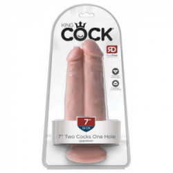 King Cock 7 Two Cocks One Hole - Dildo Realistico Doppio, Ventosa, 17 cm, Ø 7,2 cm