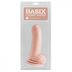Basix Rubber Suction Cup Dong 8 Light - Dildo Realistico con Testicoli e Ventosa, Impermeabile, Splashproof, 15,2 cm