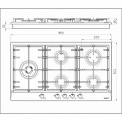 Foster 7016 032 - Piano Cottura a Gas, 5 Fuochi, 86 cm, Acciaio Inox