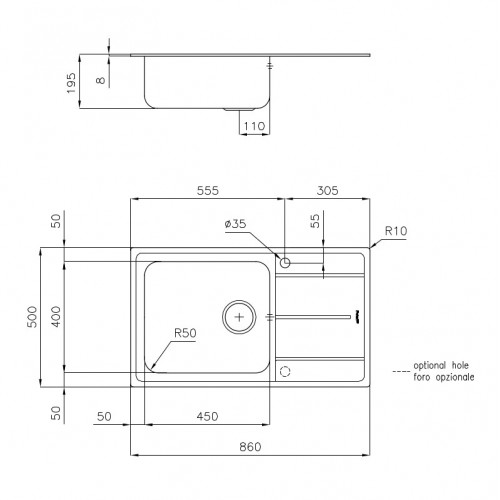 Foster 3218 001 - Lavello Evo, 1 Vasca DX, 86 x...