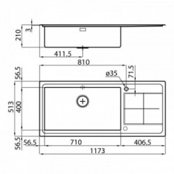 Foster 2211 052 - Lavello KE Sopratop, vasca a SX, Inox spazzolato, 117.3x51.3 cm