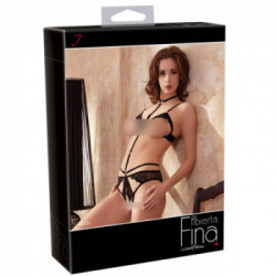 Abierta Fina Velvet - Body Nero con Cinghie di Velluto, Taglia XL