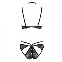 Abierta Fina Velvet - Body Nero con Cinghie di Velluto, Taglia XL