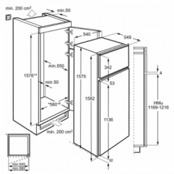 Aeg SDB416E1AS - Frigorifero Doppia Porta ad Incasso, 158 cm, Capacità 258 Lt, Classe Energetica E, Bianco