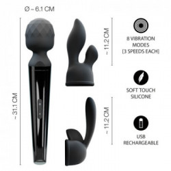 Orion Wand Vibrator with 2 Attachments - Massaggiatore e Vibratore con Testa Massaggiante, Nero, Design Ergonomico 