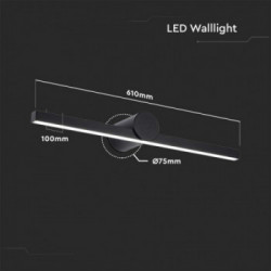 V-TAC Lampada LED da Specchio 12W Colore Nero 3000K 610*100mm IP20