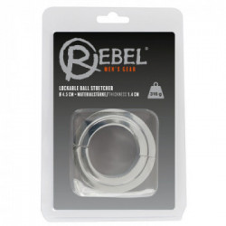 Rebel Lockable Ball Stretcher - Anello per Testicoli, Cinghia in Pelle, Regolabile, Acciaio Inox