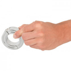 Rebel Lockable Ball Stretcher - Anello per Testicoli, Cinghia in Pelle, Regolabile, Acciaio Inox