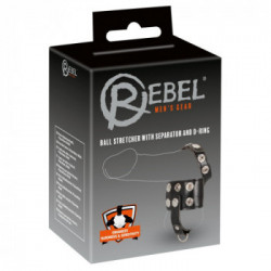 Rebel Ball Stretcher with Separator - Anello per Pene e per Testicoli, Cinghia in Pelle, Regolabie