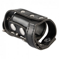 Rebel Ball Stretcher with Separator - Anello per Pene e per Testicoli, Cinghia in Pelle, Regolabie