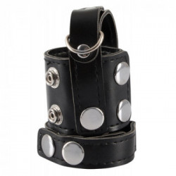 Rebel Ball Stretcher with Separator - Anello per Pene e per Testicoli, Cinghia in Pelle, Regolabie