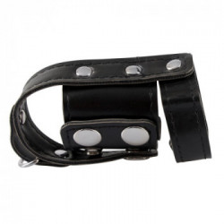 Rebel Ball Stretcher with Separator - Anello per Pene e per Testicoli, Cinghia in Pelle, Regolabie