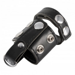 Rebel Ball Stretcher with Separator - Anello per Pene e per Testicoli, Cinghia in Pelle, Regolabie