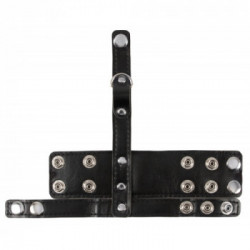 Rebel Ball Stretcher with Separator - Anello per Pene e per Testicoli, Cinghia in Pelle, Regolabie