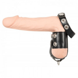 Rebel Ball Stretcher with Separator - Anello per Pene e per Testicoli, Cinghia in Pelle, Regolabie