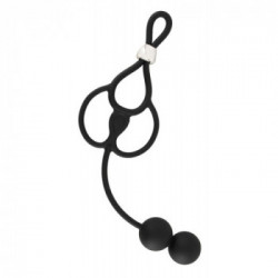 Rebel Triple Ball Cock Ring with Anal Beads - Anello Combinato per Pene e per Testicoli, 2 Perline Anali, Resistente, Regolabili