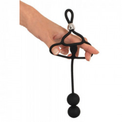 Rebel Triple Ball Cock Ring with Anal Beads - Anello Combinato per Pene e per Testicoli, 2 Perline Anali, Resistente, Regolabili
