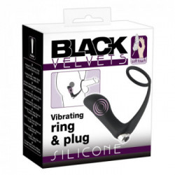 Black Velvets Vibrating Ring & Llug - Plug Anale con Anello per il Pene, 10 MOD di Vibrazione, Ricaricabile