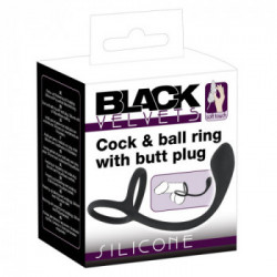 Black Velvets Cock & Ball Ring - Plug Anale con Anello per il Pene e Testicolo, Silicone, Butt Plug