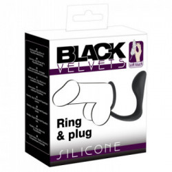 Black Velvets Ring & Plug - Plug Anale con Anello per il Pene, Stimolazione Prostata e Perineo