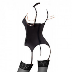 Abierta Fina Basque and String - Body in Pizzo, Raso Elastico, Nero, Taglia 85B/L