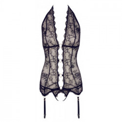 Abierta Fina Basque and String - Body in Pizzo Nero, Elegante, Raffinato, Tg XL