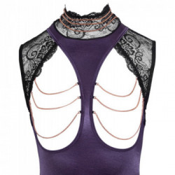 Abierta Fina Basque and Crotchless String - Body Viola con Busto e Reggicalze in Raso, Taglia M