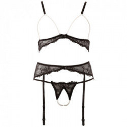 Abierta Fina Set - Completino Intimo Nero, Raffinato, Taglia XL