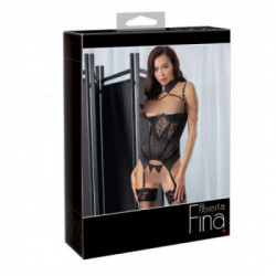 Abierta Fina Basque and String - Body in Pizzo, Raso Elastico, Nero, Taglia 75B/S