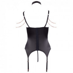 Abierta Fina Basque and String - Body in Pizzo, Raso Elastico, Nero, Taglia 75B/S