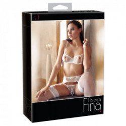 Abierta Fina Set - Reggiseno e Reccicalze con Perizona a cavallo Aperto, Bianco, Elegante, Tg XL