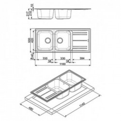 Smeg LZ116CT - Lavello da Incasso, 2 Vasche, Gocciolatoio a Sinistra, Cemento
