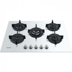 Indesit ING 72T/WH - Piano Cottura a Gas, Vetro Bianco, 5 Fuochi, 73 Cm