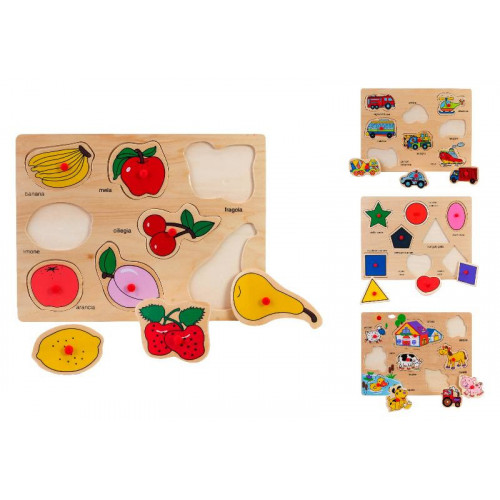 PUZZLE IN LEGNO C/PIOLI 29,8X22,4X0,8CM 4ASS