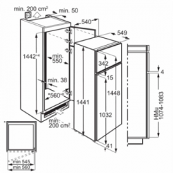 Aeg SDB414F1AS - Frigorifero Doppia Porta ad Incasso, h 144 cm, Capacità 218 Lt, Classe Energetica F, Bianco