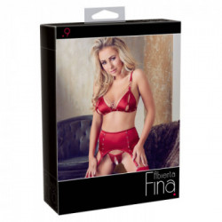Abierta Fina - Set Reggiseno, Reggicalze, Perizoma, Rosso, Tg. M