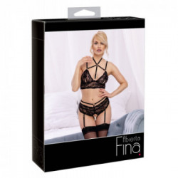 Abierta Fina - Set Reggiseno, Reggicalze, Pizzo Nero, Tg M