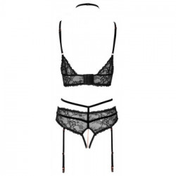 Abierta Fina - Set Reggiseno, Reggicalze, Pizzo Nero, Tg. S